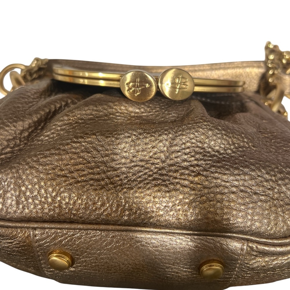Vintage B Makowsky Bronze Metallic Leather Kiss-Lock Satchel Pristine Condition - Picture 7 of 13